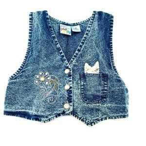 VTG Pop Kids Kids Denim Vest Jewlery Beaded Sz: 5T